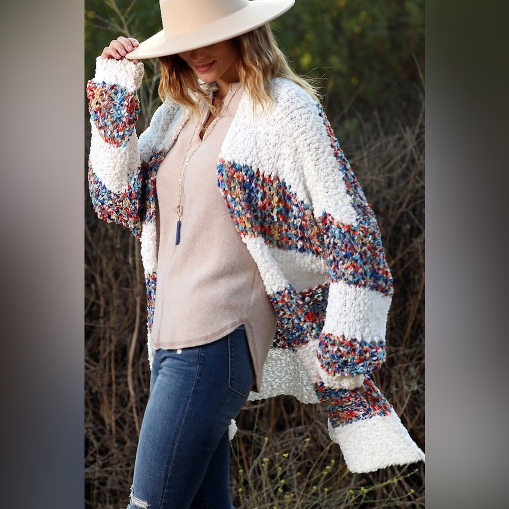 Kori White and Blue Cardigan with Balloon Sleeves